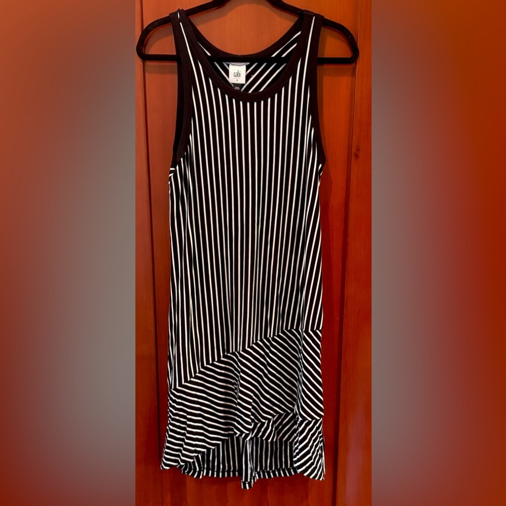 CAbi Black and White Striped Dress